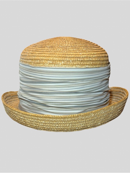 betmar Accessories - Betmar New York Vintage Straw Cloche Bowler Hat Striped Ban